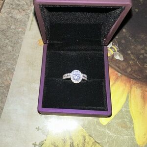 Sterling silver oval halo wedding set size 7